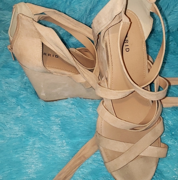 Taupe Faux Suede Ankle Wrap Wedge - Picture 2 of 5